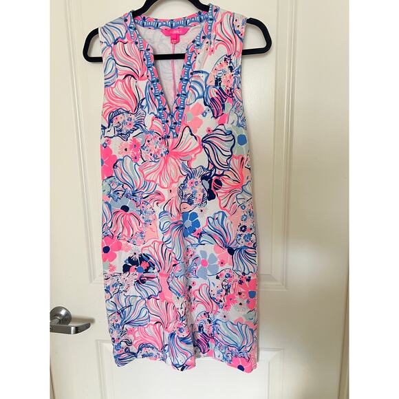 Lilly Pulitzer CAMARI SHIFT DRESS Prosecco Pink Make A Splash Blue Small - Picture 2 of 6
